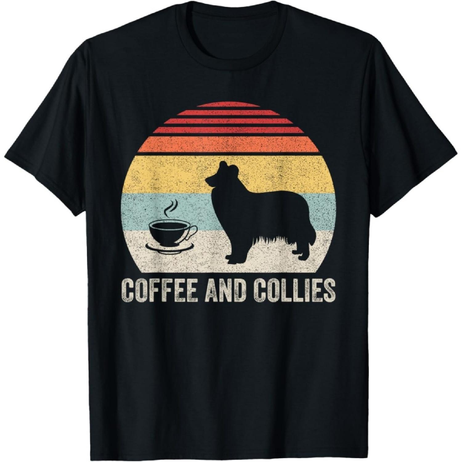 Vintage Retro Coffee And Collies Rough Collie Border Collie T-Shirt S