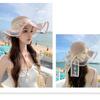 Straw Wide UV Floral Bowknot UV Sun Actress [easylivegogo] Women's Hat, Brim, Protection, Pattern, Ribbon, Lace, Cut, Protection, Natural, Refreshing,