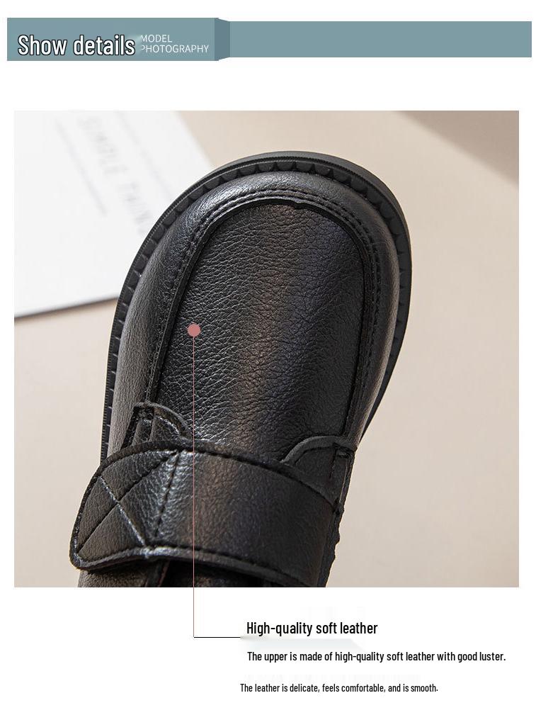 Schwarze Jungen-Klettverschlussschuhe aus Leder, im Academy-Stil mit Samtfutter und weicher Sohle