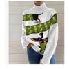 Womens Christmas Print High Neck Sweater Loose Fit Casual Long Sleeve Top
