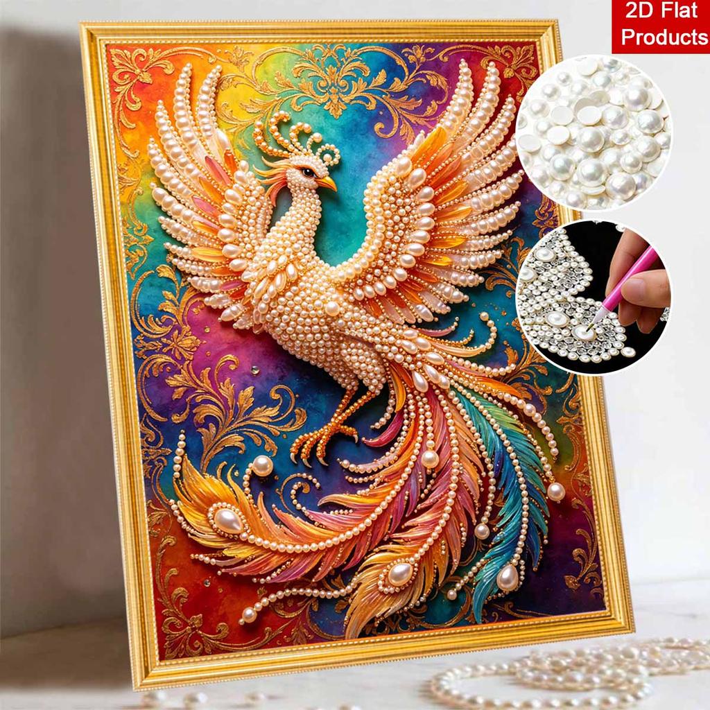 Majestic Phoenix Pearl Kit 5D Round Rhinestone Art Handmade Wall Picture Elegant Home Decor Present for Daily and Holiday Use