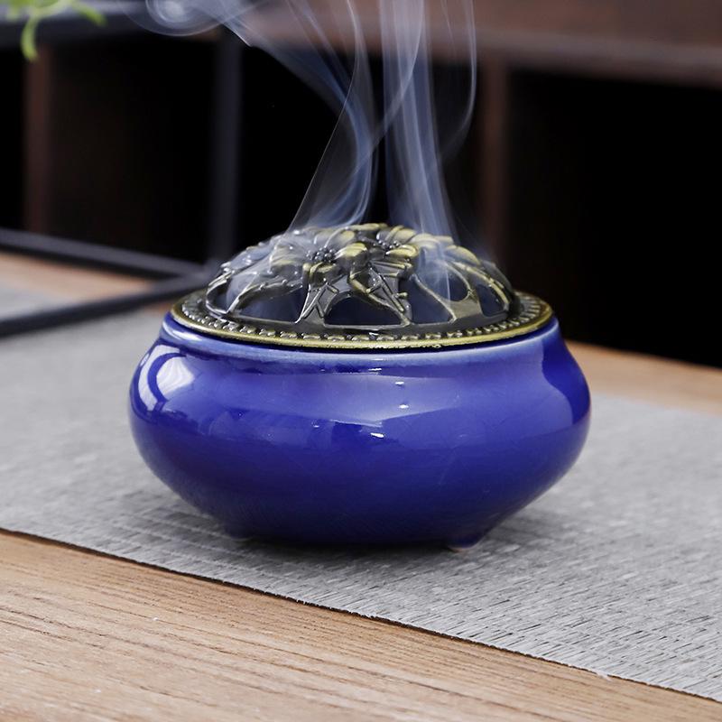 Celadon Ceramic Incense Burner - Antique Style, Small Size, Ice Crack Kiln, Sandalwood Incense Holder.