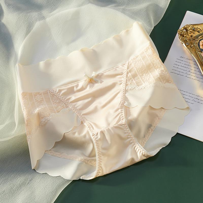Women's Underwear Satin Sexy High Waisted Briefs Cinched Ice Silk Wavy Edge Lightweight Cotton Crotch Triangle Panties