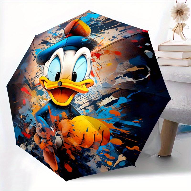 1pc Graffiti Donald Duck Cartoon Design Automatic Opening and Closing Umbrella, Lightweight 3-Fold, With Cute Cartoon Characters, Suitable f