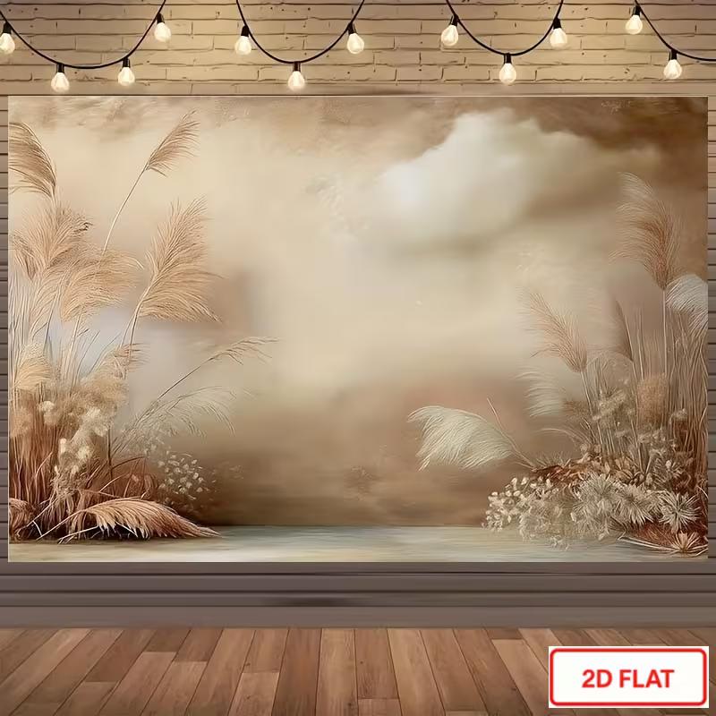 

2D Neutral Beige Pampas Grass Backdrop, Soft Watercolor Desert Scene for Weddings & Baby Showers 47.2x31.5inch/120*80cm