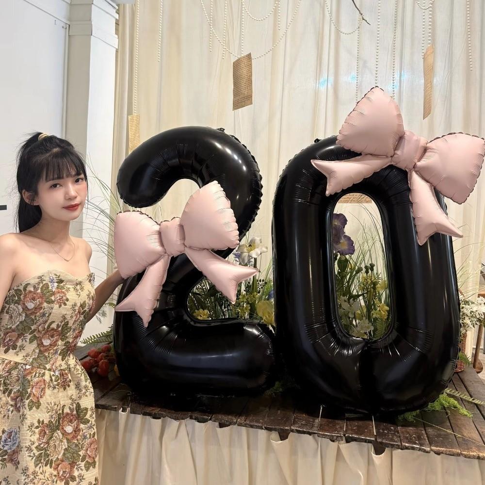 2pcs Photo Props Number Balloons 40inch Bownot Balloons Anniversary Decoration