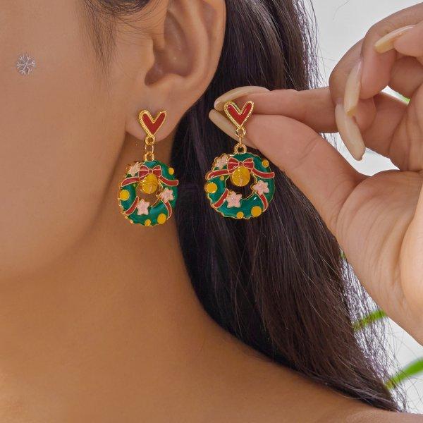 Christmas Green Bowknot Bell Pendant Earrings for Women Exquisite Elk Wind Chimes Dangle Earrings New Year Xmas Gifts