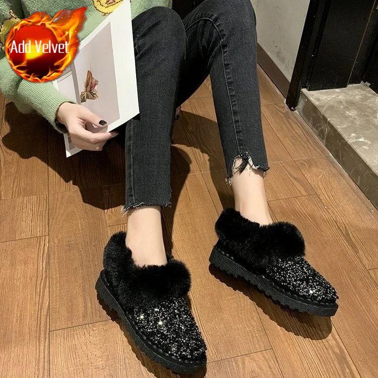 

Модные зимние ботинки на молнии с пайетками и нескользящей подошвой для женщин, в стиле ретро, мягкие, шик Y2k и элегантные, новинка зимы 2025, горячие ботинки, женская обувь 41