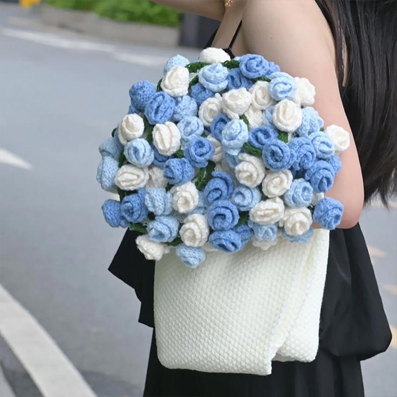 60/80/100cm Crochet Flower Bouquet Blanket Artificial Flowers Blanket Bouquet of Rose Blankets Home Decorations Christmas Gifts