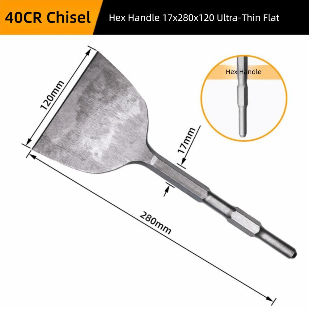 Hexagonal Shank Slotting Flat Chisel Steel Flat Head Impact Bit Silver Wear-resistant Electric Hammer Drill Bit Cement