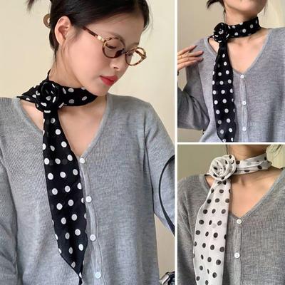 Chiffon-Schal mit Rosenblüte und Punkt-Design, lang, dünn, Chiffonband, Schal, Vintage, seidig, Halsband