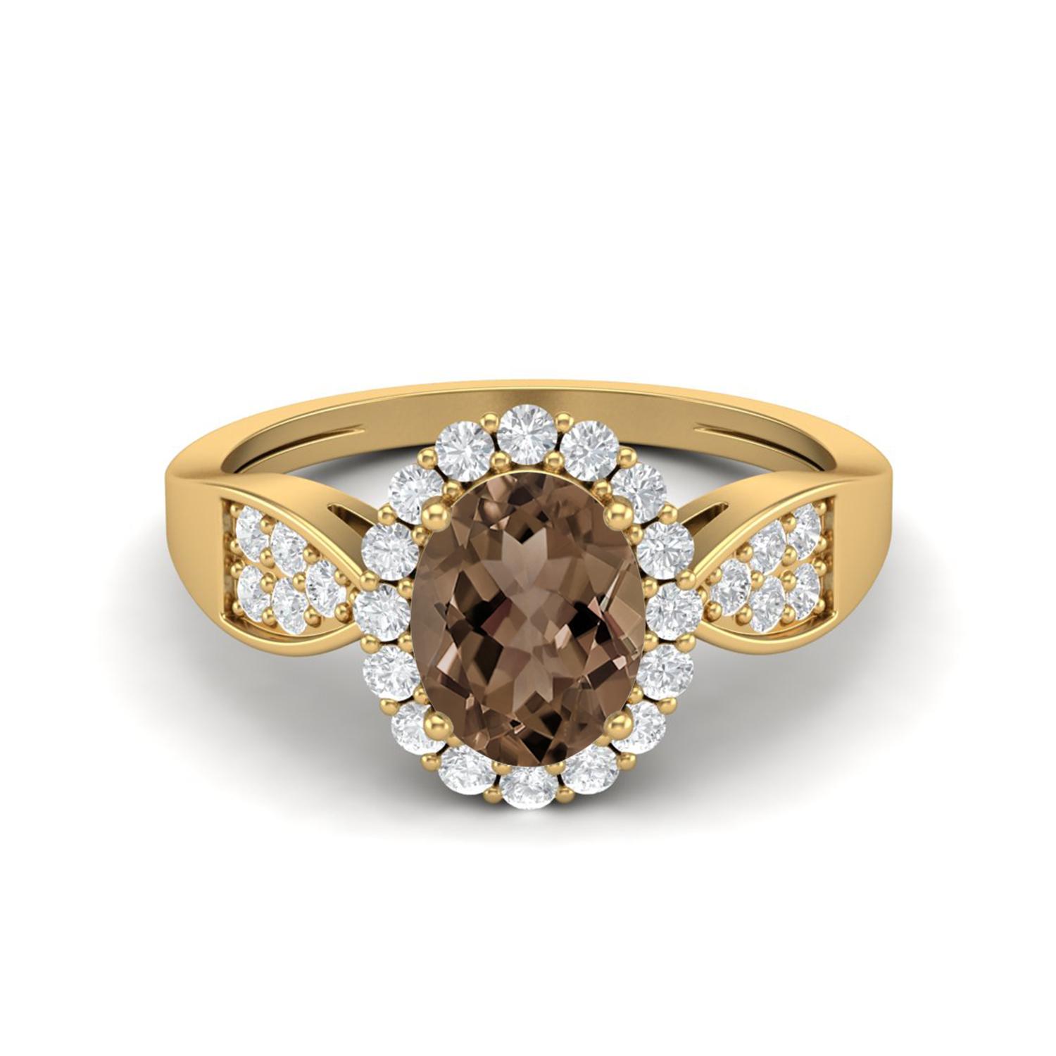 8X6mm Oval Smoky Quartz 925 Sterling Silver Gold Vermeil Solitaire Accents Women Engagement Ring 6
