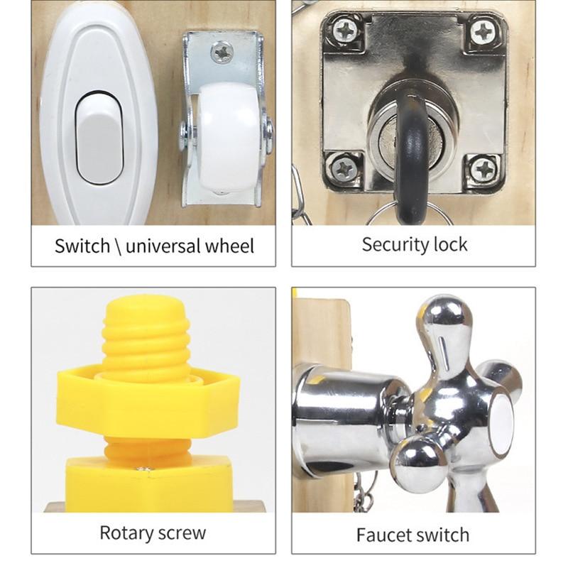 Kids Busy Cube Wooden Fidget Toy Cube Montessori Educational Baby Travel Toys Learning Basic Life Skills Sensory Busy Boards