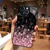 Pink Cherry Blossom Pattern Tempered Glass Phone Case Suitable for iPhone 17 16 15 14 13 12 11 Pro/Max/Plus Anti Drop Back Cover