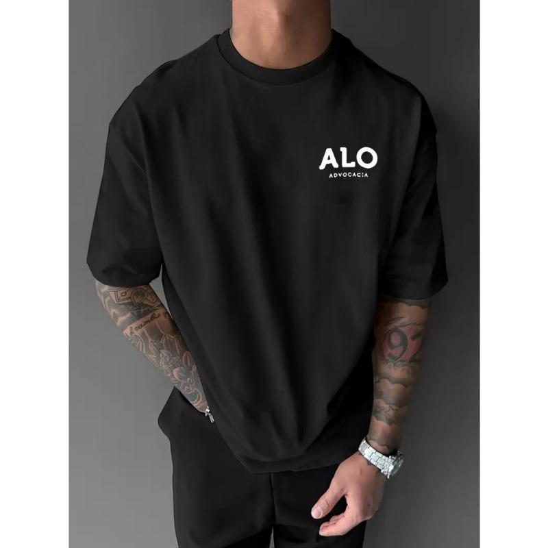 Tailles européennes T-shirt tendance à épaules tombantes avec imprimé géométrique pour homme, Haut d'été, Manches courtes confortables, Coupe regular