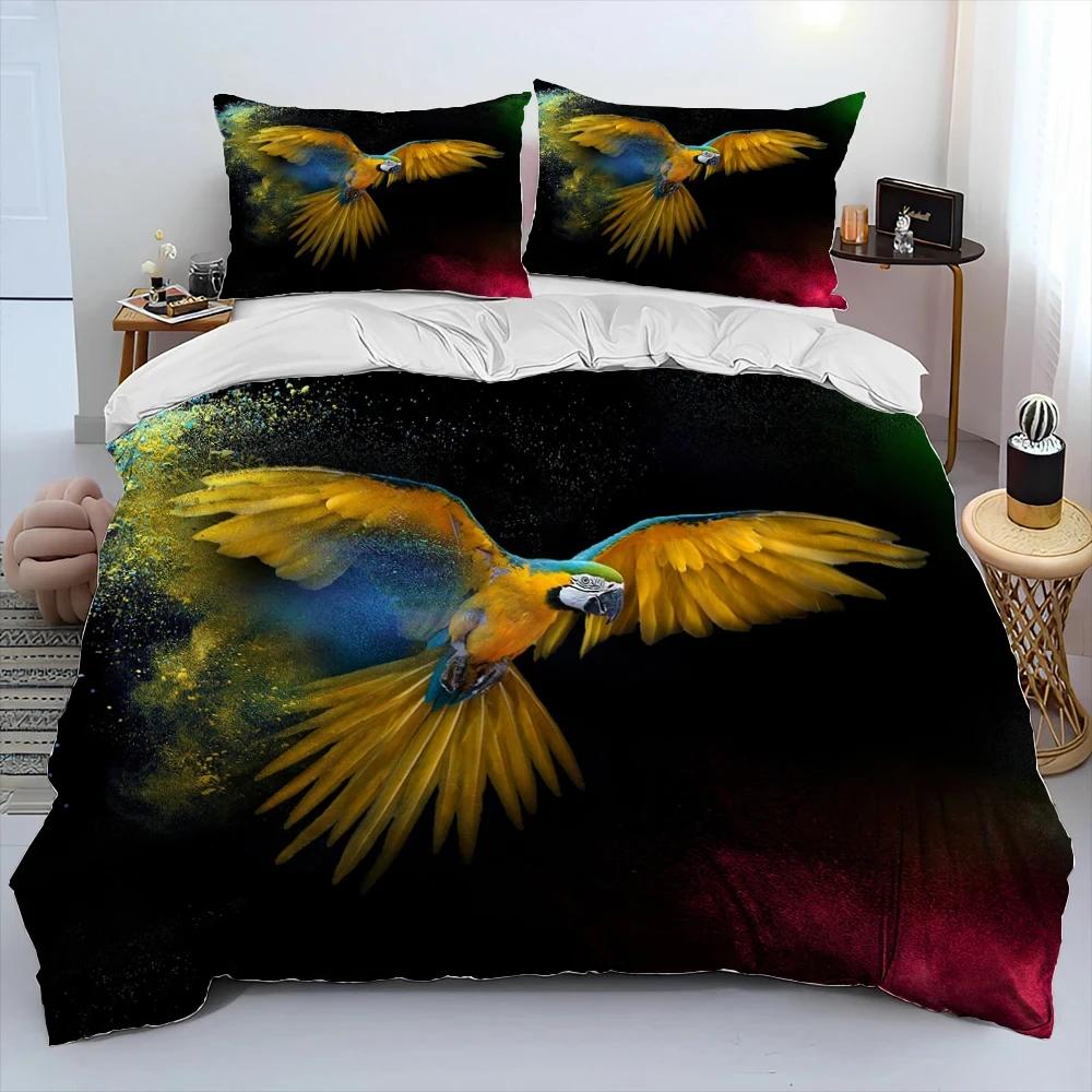 Colorful Parrot Macaws Birds Comforter Bedding Set,Duvet Cover Bed Set Quilt Cover Pillowcase,King Queen Size Bedding Set Adult