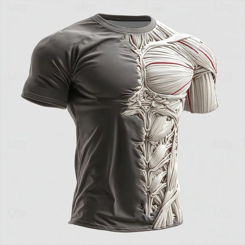 

Muscle Texture Pattern T-Shirt For Men Human Body 3D Printed T Shirts Fashion Round Neck Casual Short Sleeve Loose Tees Tops 6XL