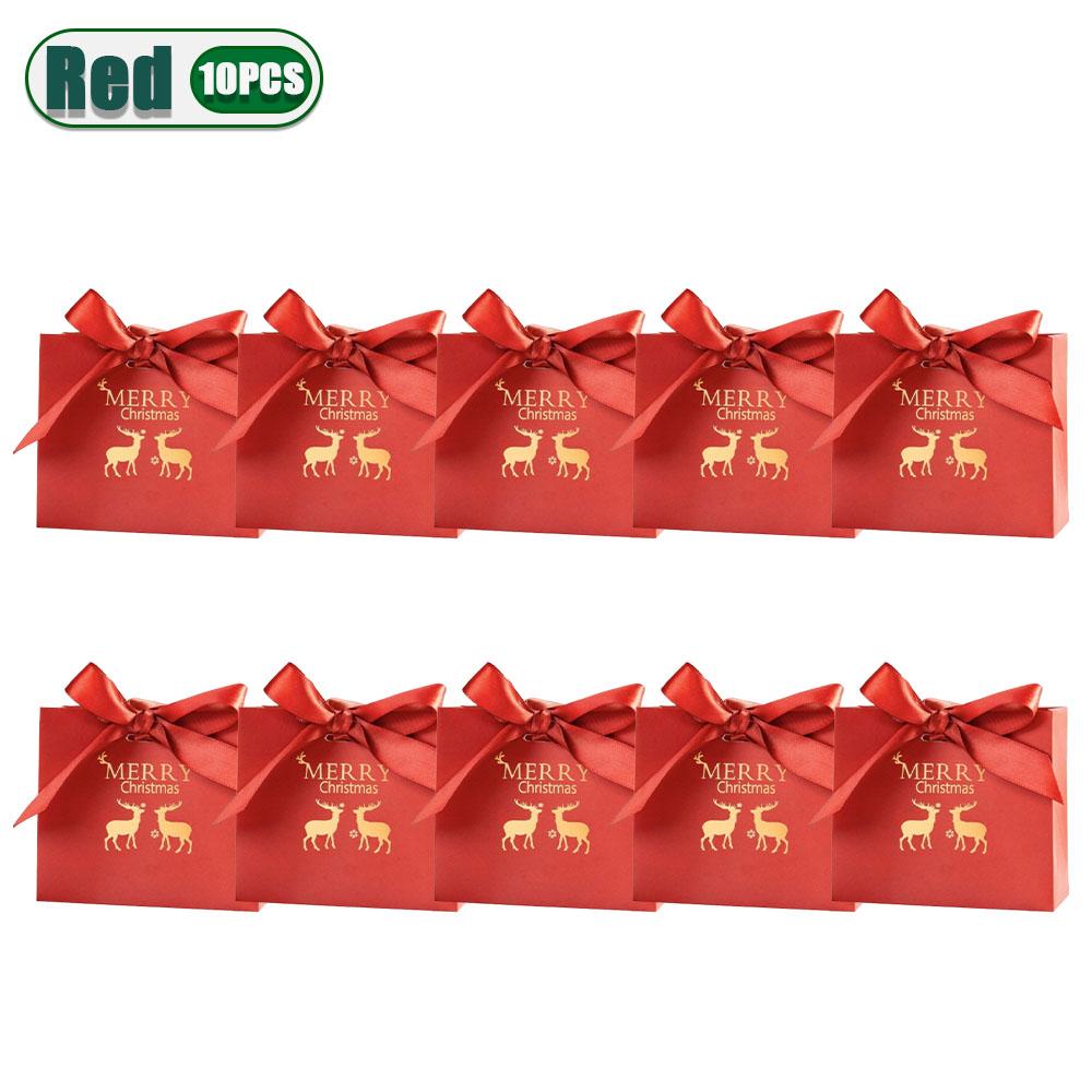 

10-100PCS Christmas Gift Boxes with Ribbon Bow Gold Foil Candy Paper Bags Holiday Packaging Supplies for Xmas Party Decorations 11.5X10X4.5cm