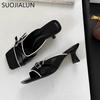 Fashion SUOJIALUN 2025 New Brand Women Slipper Fashion Square Toe Slip On Ladies Elegant Slides Square High Heel Outdoor Dress Sandal