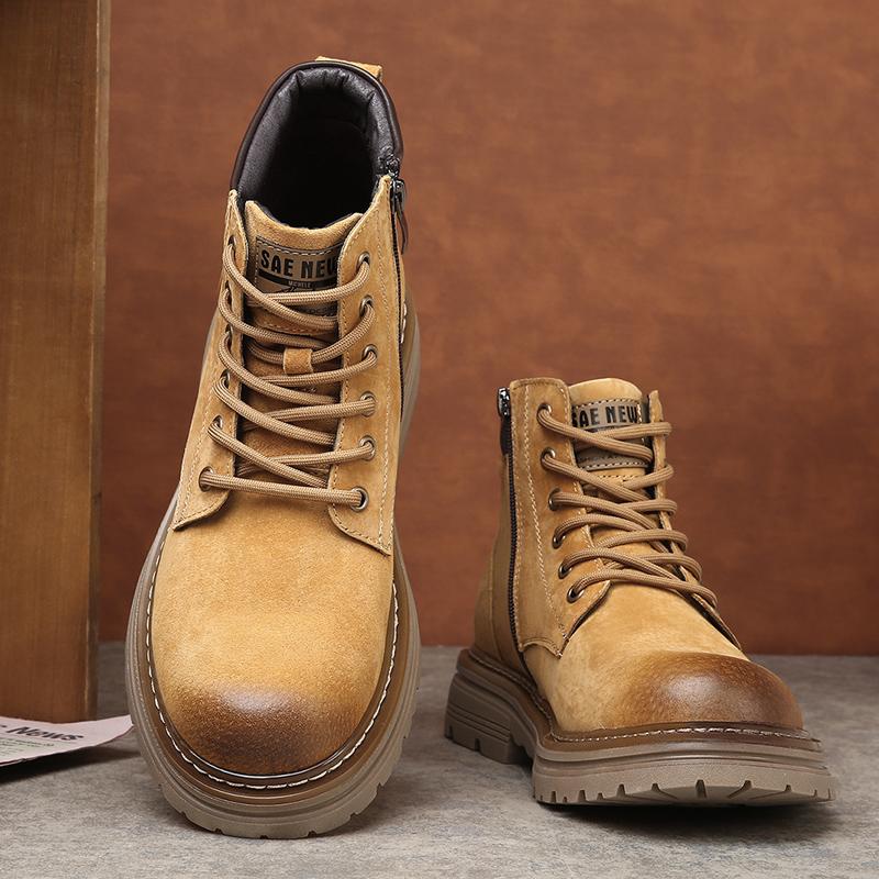 Fashion Men's Retro Suede Work Boots Thick-soled Anti-slip Outdoor Casual Shoe Comfortable and Durable Short Boots for Autumn and Winter