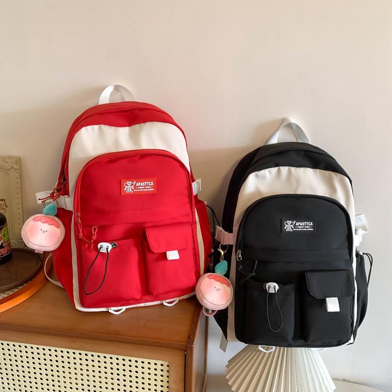 Small fresh color matching double pocket student schoolbag literary soft sister large capacity junior high school student backpack