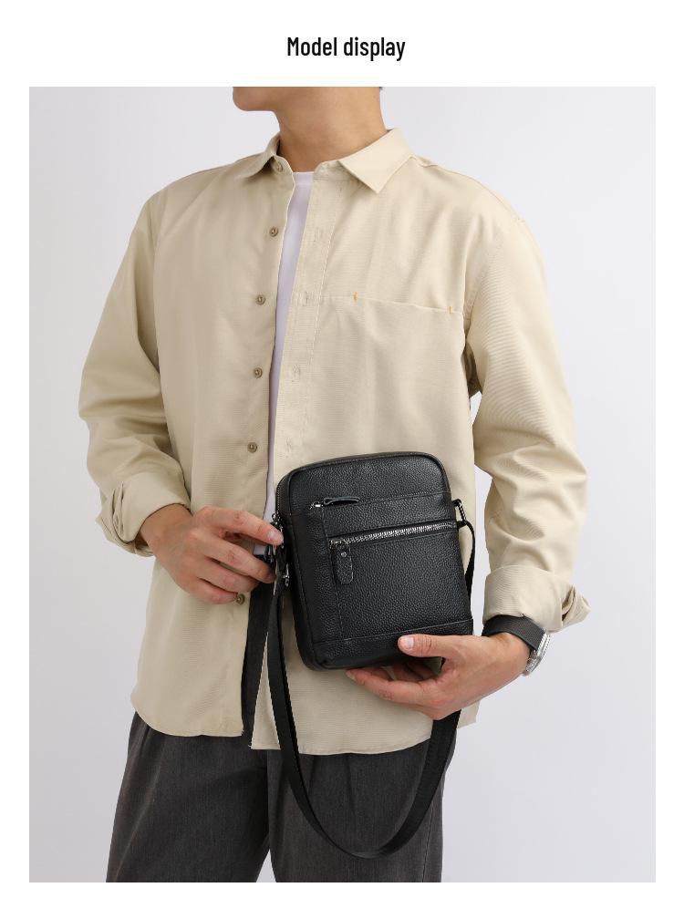 Men's Genuine Leather Single Shoulder Crossbody Bag - Lightweight Top Layer Cowhide Casual Backpack