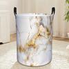 Laundry Basket with White and Golden Marble Pattern Design, Featuring a Handle and Foldable for Easy Storage. Ideal for Home Use, Serving as a Hamper 