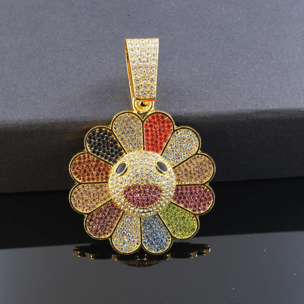 Necklace Men s Hip-hop Sunflower Pendant Trendy Brand Personality Rainbow Flower Smiling Face Necklace Men s and Women s Fashion Accessories