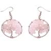 Rose Quartz Tree of Life Dangling Earrings