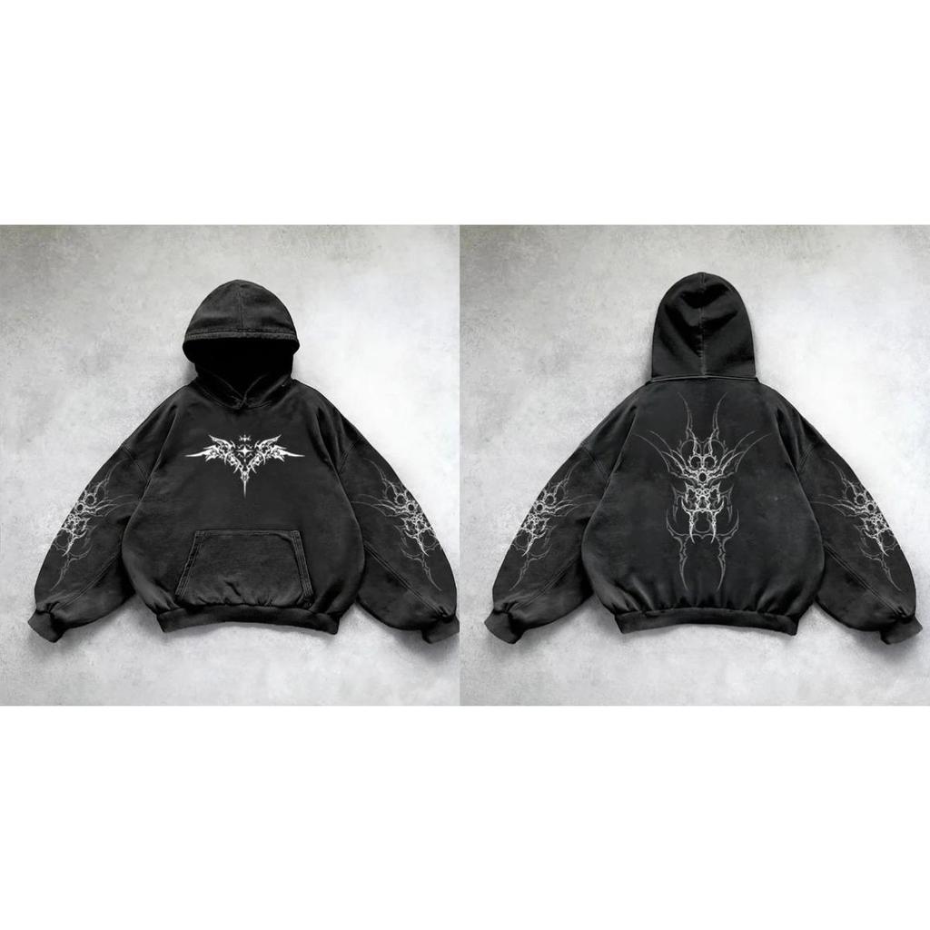 STREETRICH Harajuku Y2K Vintage Punk Solid Color Printed Men Casual Hoodie American Gothic Fashion Couple Casual Hoodie Sweatshirt