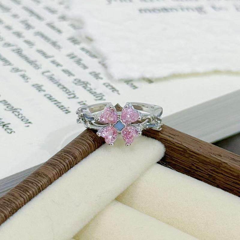 Sweet Enamel Dripping Oil Pink Full Diamond Zir*****Pen Ring Exquisite Niche High Sense Stacked Fashion Ring Woman