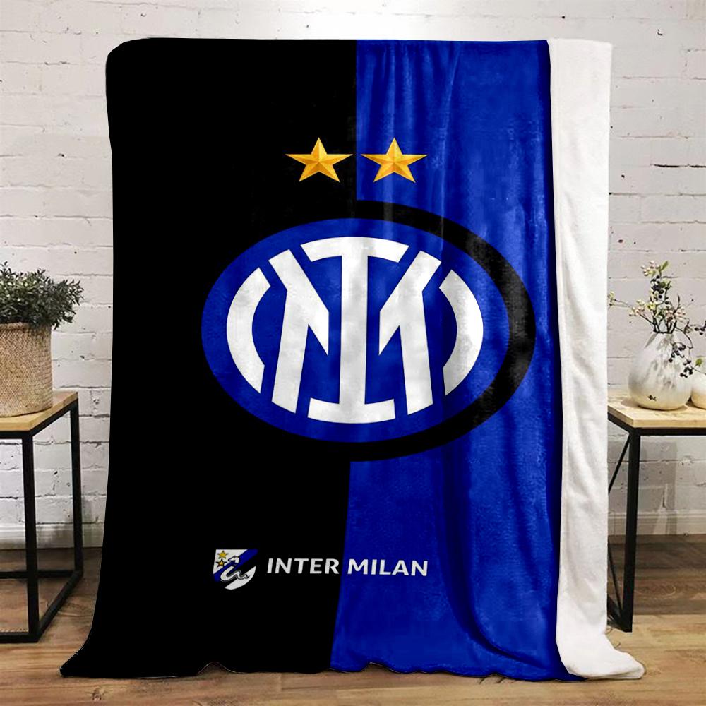 Inter Milan Logo Design Warm Blanket, Black and Blue. Flannel Blanket for Bedroom, Living Room, Sofa, and Nap.