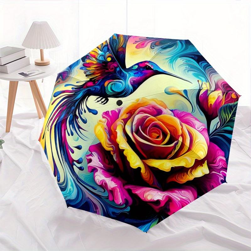 

1pc Colorful Hummingbird with Vibrant Wings Automatic Opening and Closing Umbrella - Lightweight 3-Fold Design, Suitable for Fans, Travel, Daily