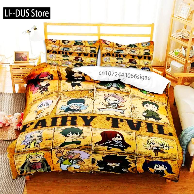 Zestaw pościeli 3D Anime Fairy Tail Zestaw trzyczęściowy na łóżko Poszwa na kołdrę Pojedyncze Podwójne Łóżko Queen Size Zestaw poszwy na kołdrę Sypialnia dla dorosłych chłopców
