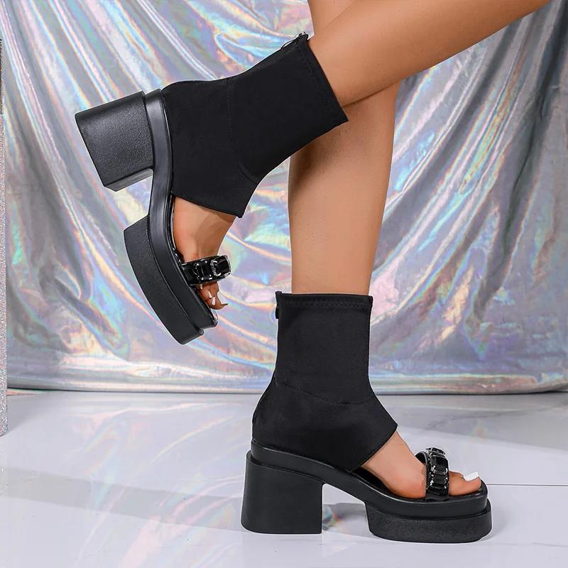 Crystal Women High Heels Sandals Casual Chunky Shoes Designer Fashion Pumps Elegant Woman Slippers 2025 Summer New Mujer Zapatos