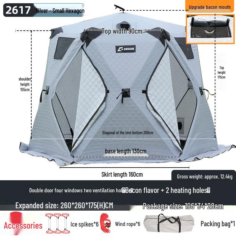 Hexagonal Cotton Ice Fishing Tent - Thickened, No Assembly Needed