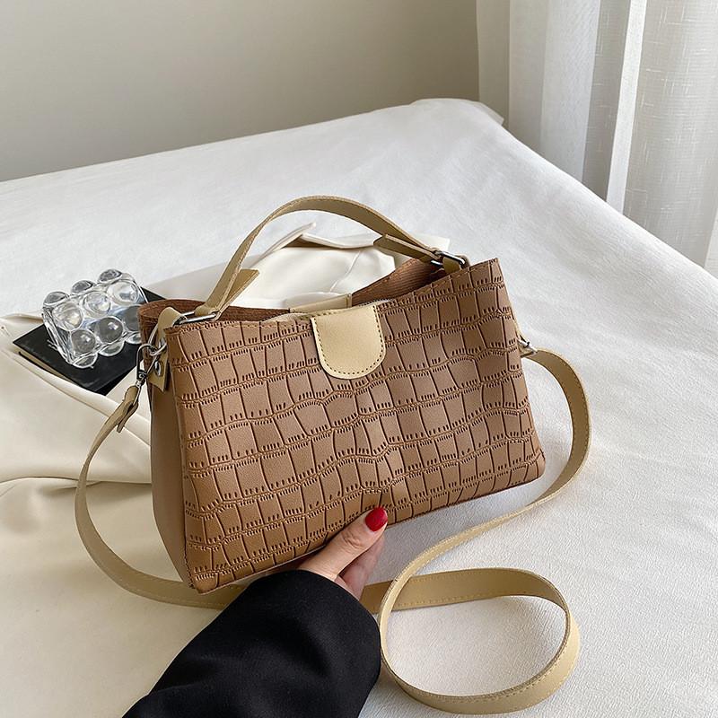 Modern Black Khaki Brown Women's Fashionable Pu Leather Crossbody Tote Bag