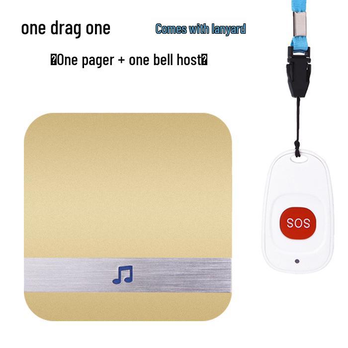 Senior Wireless Emergency Call Button for Long-Distance Assistance: One-Touch Bedside Alarm Bell Gold