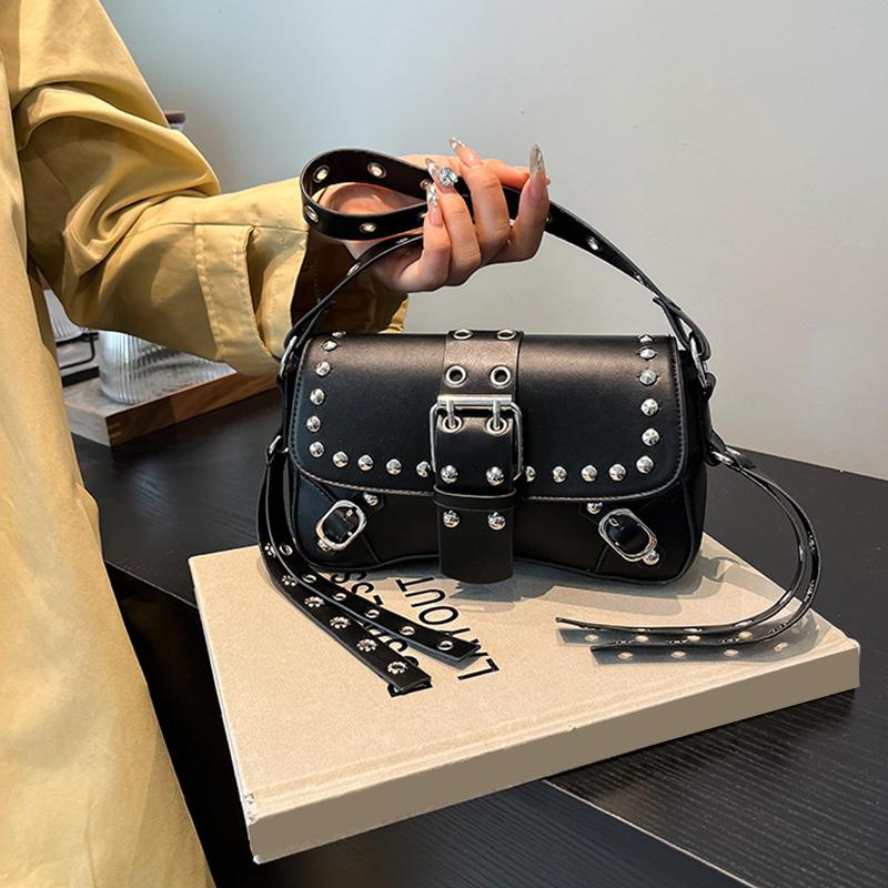 Trendy Punk Style Armpit Bag Large Capacity Underarm Bag Vintage Style Handbag Rivet Design Shoulder Bag For Women
