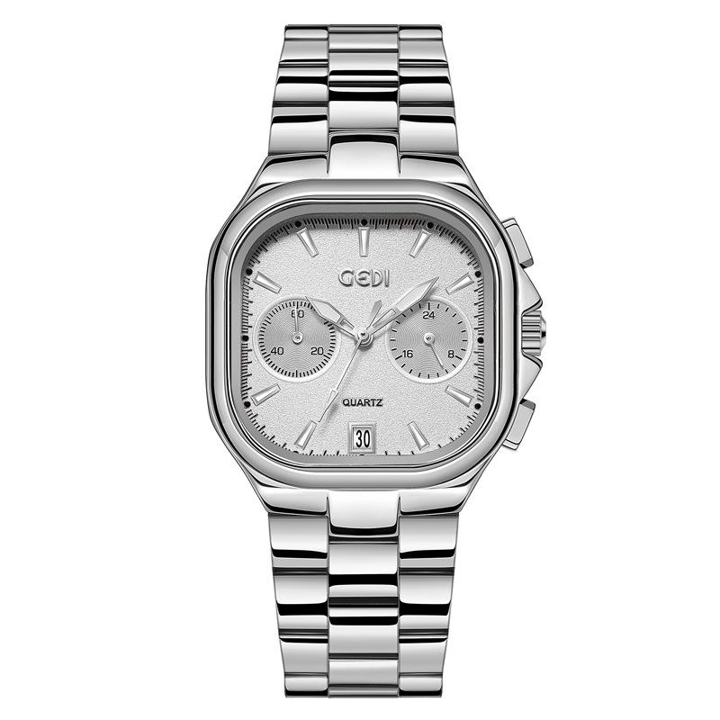 Five-Pin High-End Women'S Watch Niche Square Disc Calendar High-Value Steel Belt Watch Watch
