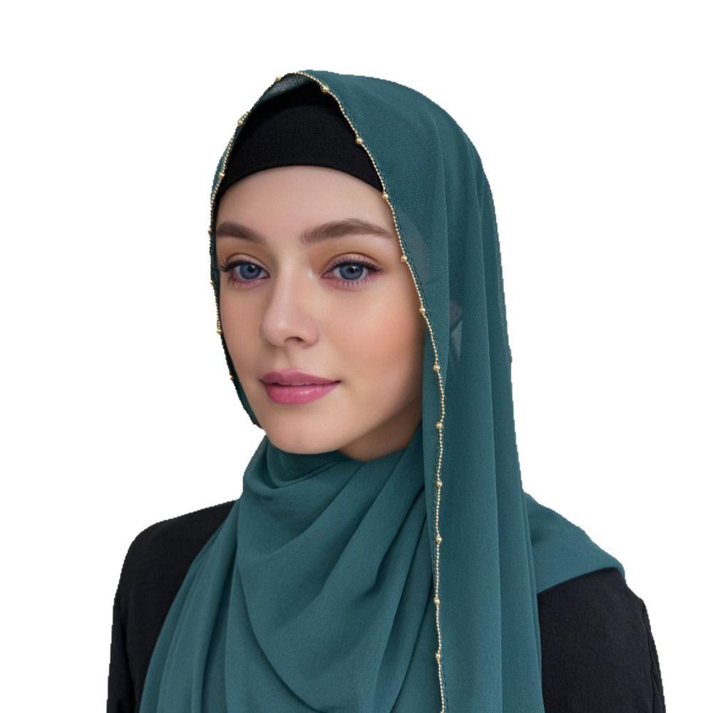 Beads Chain Hijab Scarf Long Islamic Turban Fashion Ethnic Style Scarf  Daily