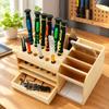 Multi-Compartment Wooden Storage Tray for Mobile Repair Tools Including Screwdrivers, Pliers, Tweezers, and Small Parts