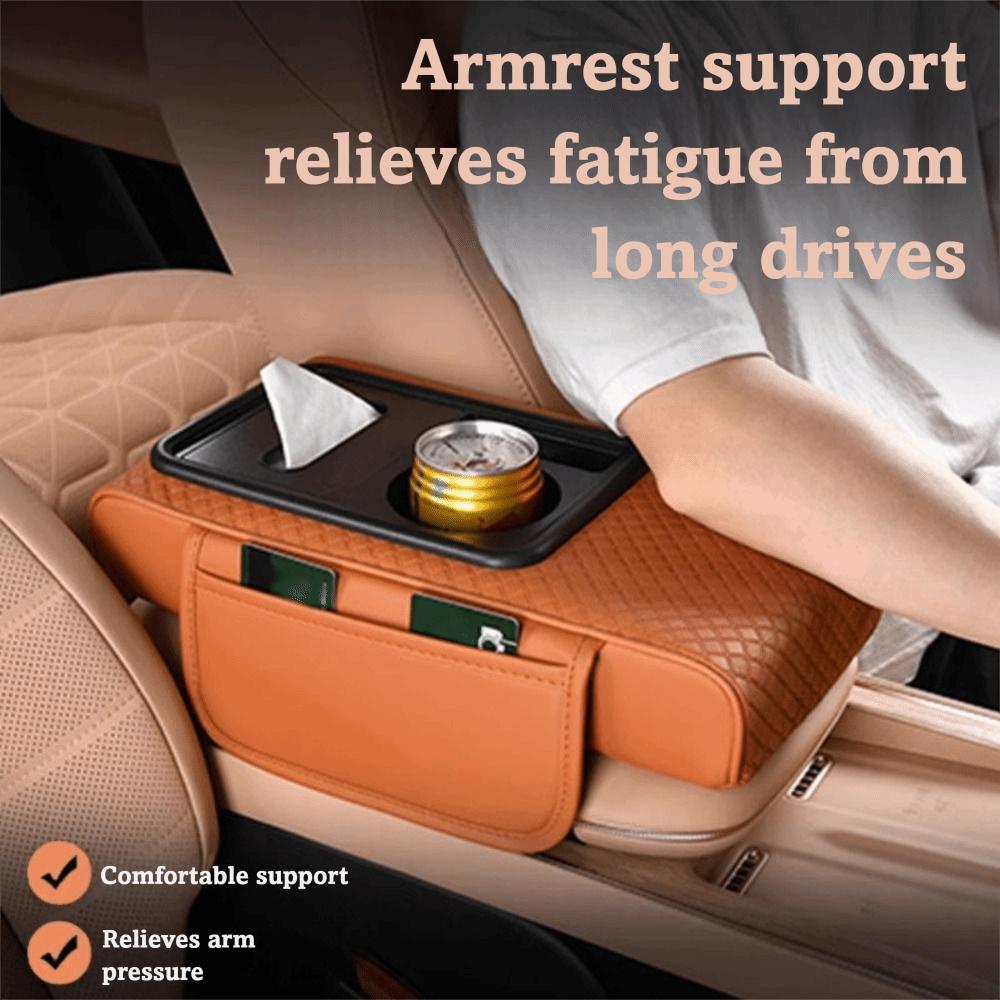 Premium Cushion Car Armrest Storage Box Ergonomic Design Heightening Design Large-Capacity Organizer Cup Holder