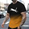 Summer Round Neck Gradient Color Leopard 3D Print Top Fashionable Casual Short Sleeved Men's T-shirts