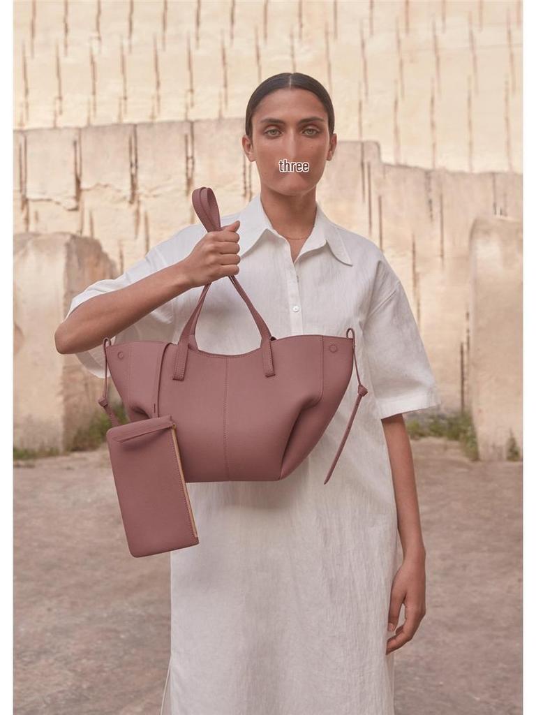 Genuine Polene Women's Large Cowhide Tote with Pleated Design – Shoulder and Underarm Fashion Bag.