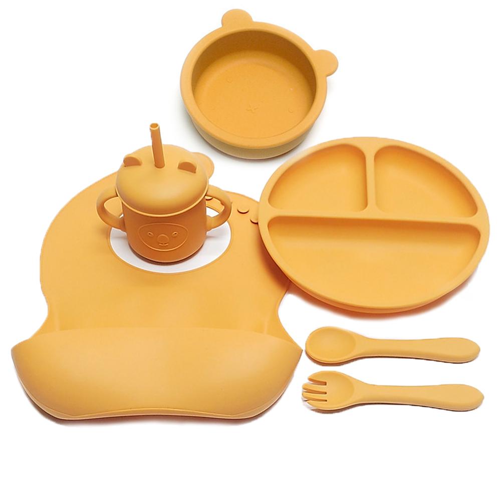 Non-Toxic 6Pcs Children'S Silicone Tableware Set For Men And Women Children'S Bowls Cartoon Dinner Bowl Bib Water Cup Kit