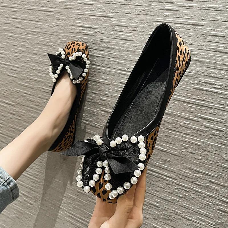 2025 Spring Summer Shoes Women Flats Elegant Ladies Leopard Shoes Fashion Brand Boat Shoes Flat Plus Size 42 A43760
