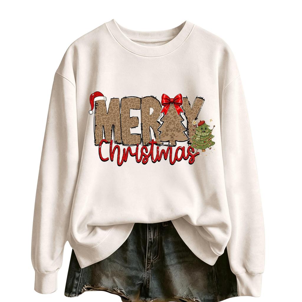 Women's Casual Christmas Print Long Sleeve Round Neck Top
