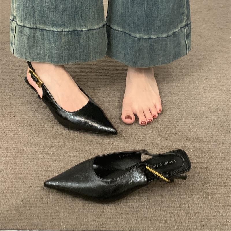 Fashion Bailamos Brand Women Sandals Fashion Pointed Toe Shallow Slip On Ladies Elegant Slingback Shoes Med Heel Pumps Shoes