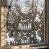 Static Window Clings 6Pcs Christmas Clings, Retro White Line Glass Sticker for Holiday Electrostatic Film Decoration, Reusable PVC Elk Santa
